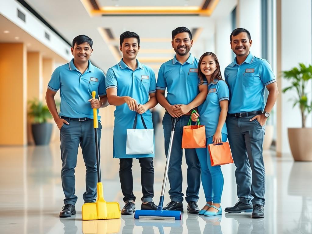 EdgeLink Cleaning team in uniform at a morning briefing