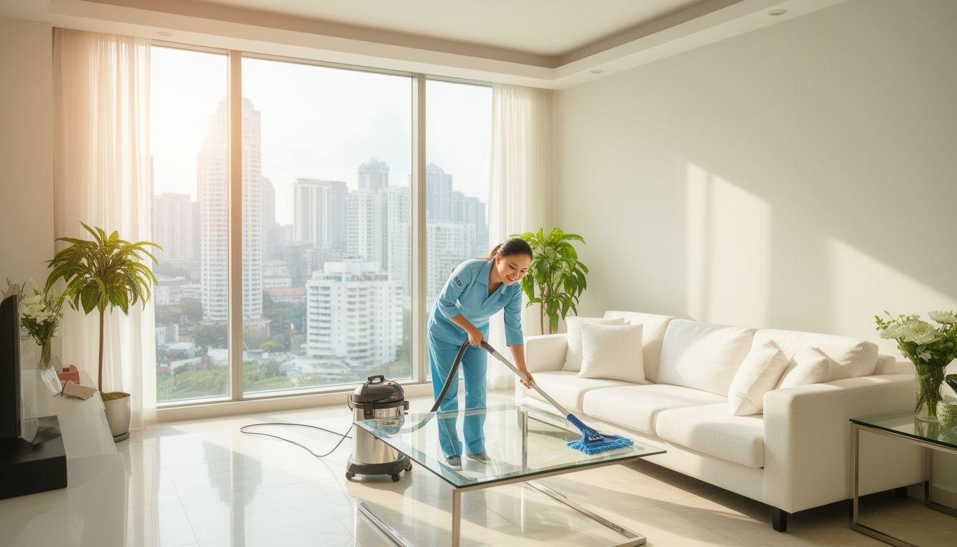 EdgeLink cleaner polishing a glass table in a bright KL condominium